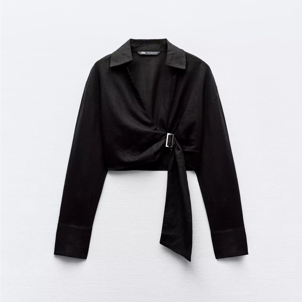 Buckled linen Wrap shirt